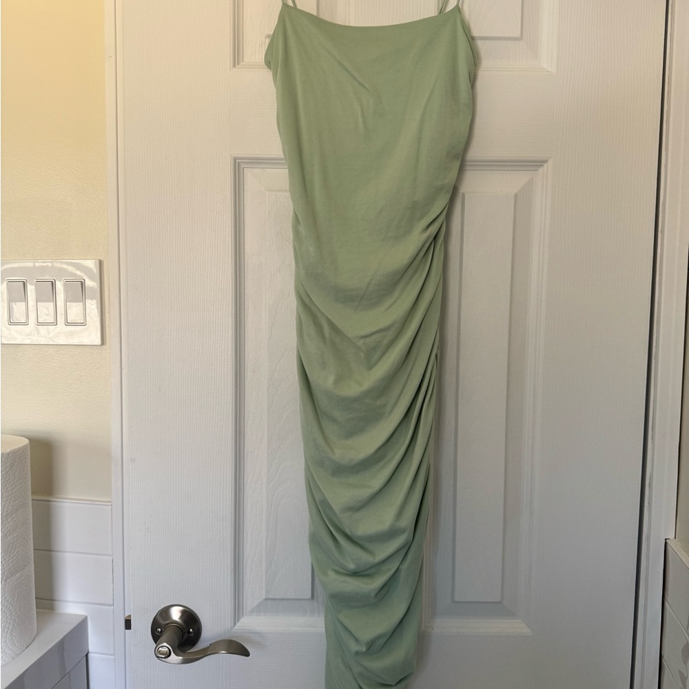 Sage Green Ruched Slip Dress